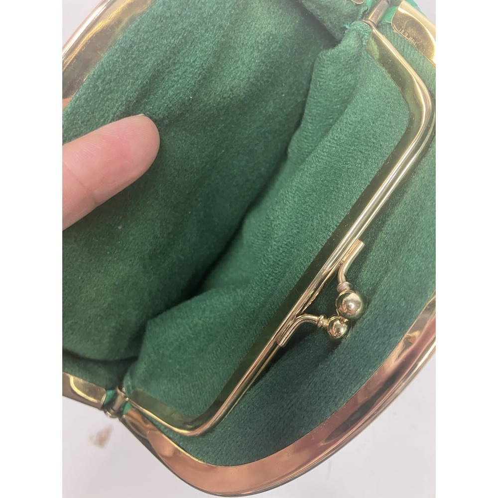Vintage Rare Green Eel Skin Double Kiss Lock Coin Purse Korea Pleated Gold Frame - Picture 7 of 10